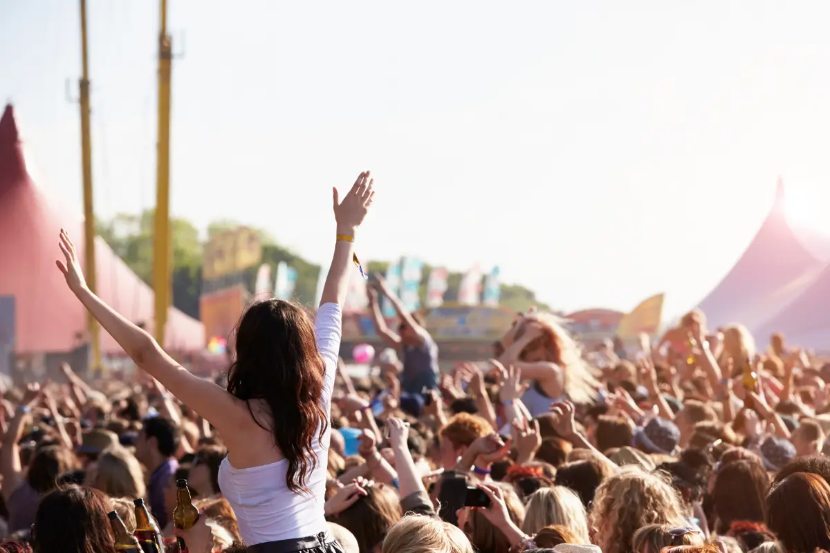 Music profile content brought to life by an excited crowd enjoying a sunny outdoor music festival